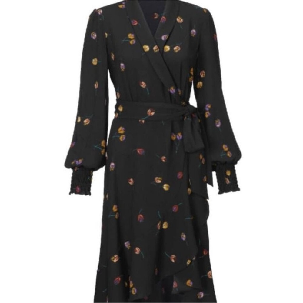 Cabi‎ Divine Black Floral Long Sleeve Midi Dress. Size medium.